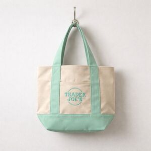 Trader Joe’s Limited Edition Mini Canvas Tote Green Embroidered Bag, New